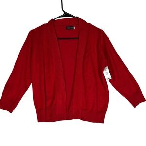 Glory Star Lightweight Red Open Front Cardigan Sweater 3/4 Sleeves Women's S NWT